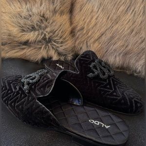 ALDO MEN RUNWAY POPULAR STYLE BLACK VELVET RHINESTONE SNAKE LOAFERS